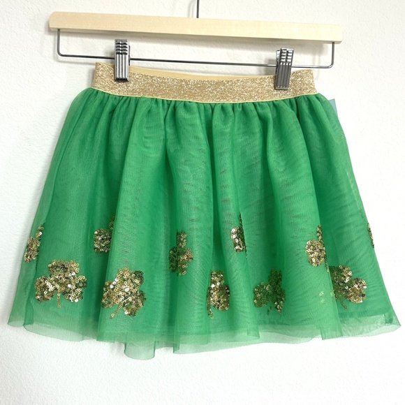 St Patrick Day Crinoline Tutu Skirt Sparkly Gold Sequin Shamrock Girls Small 6/7 - Picture 1 of 12